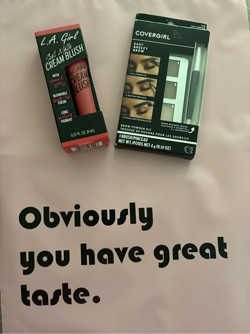 Covergirl eye brow kit and L.A. Girl Soft Matte Cream Blush in Rose Pink bundle